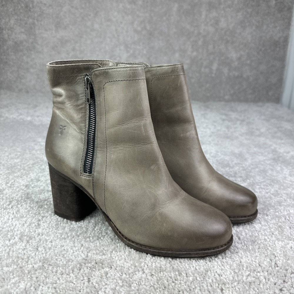 Frye Addie Double Zip Bootie Leather Heeled Ankle Boots Moto‎ Women's 8 B
